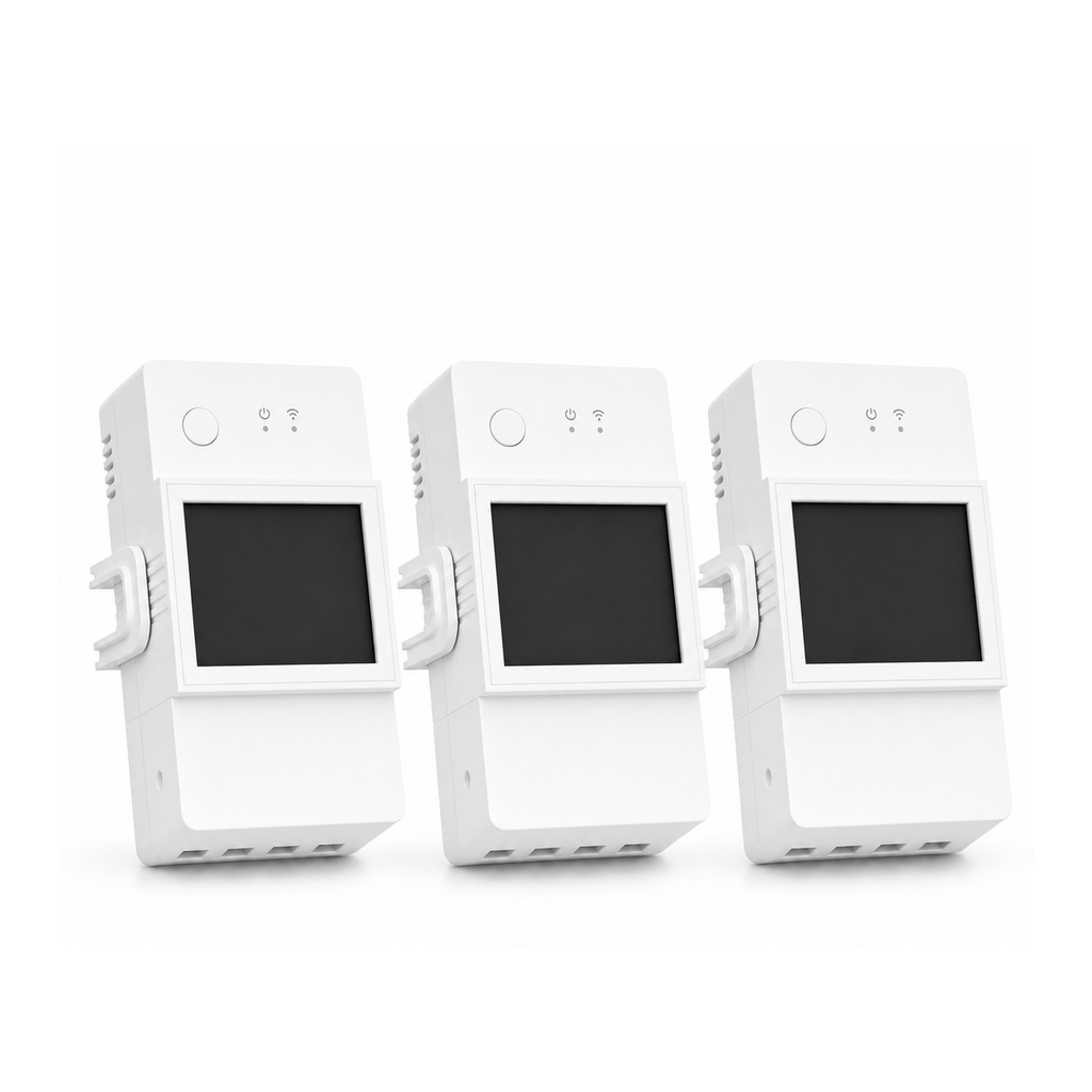 Lot de 3 modules Wi-Fi NéoMeter Power Pro 16A sur fond blanc