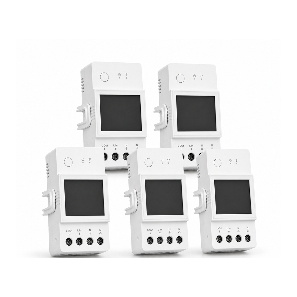 Lot de 5 modules Wi-Fi NéoMeter Power Pro 20A sur fond blanc