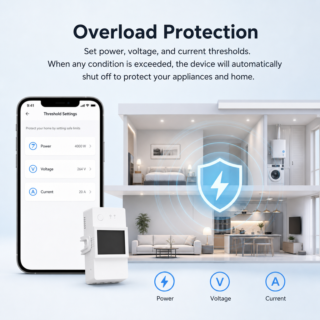 Overload protection feature for WiFi DIN rail energy meter module
