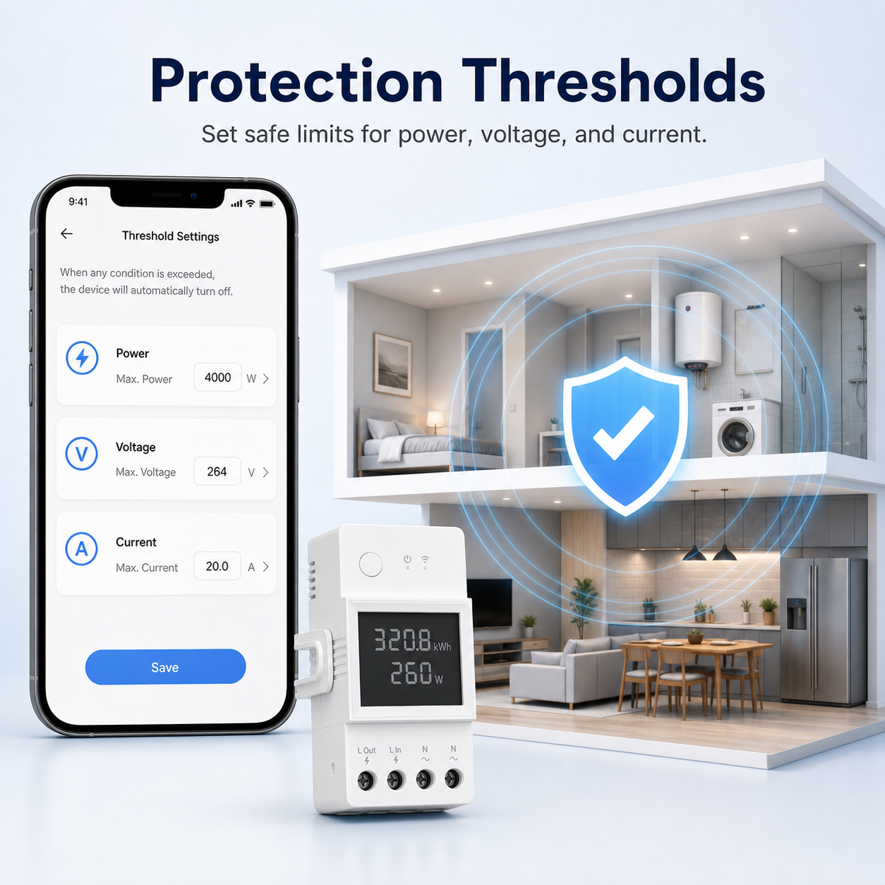 Protection threshold settings for power voltage and current