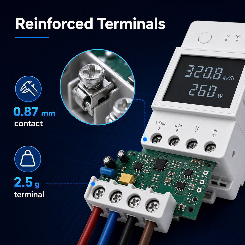 Reinforced terminal block detail for WiFi energy meter module