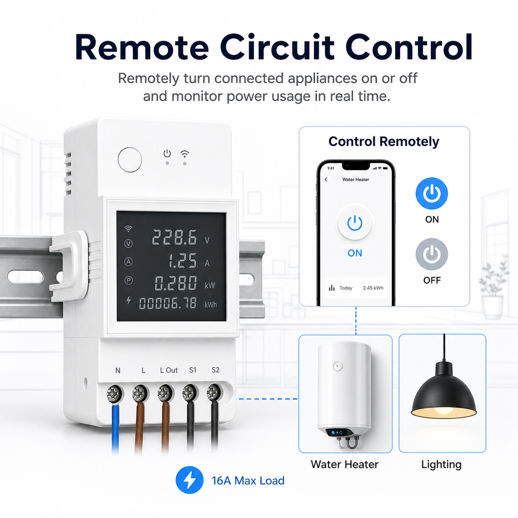 Remote circuit control feature for WiFi energy meter module