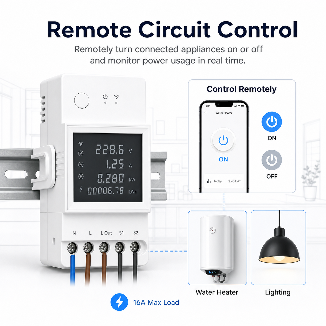 Remote circuit control feature for WiFi energy meter module