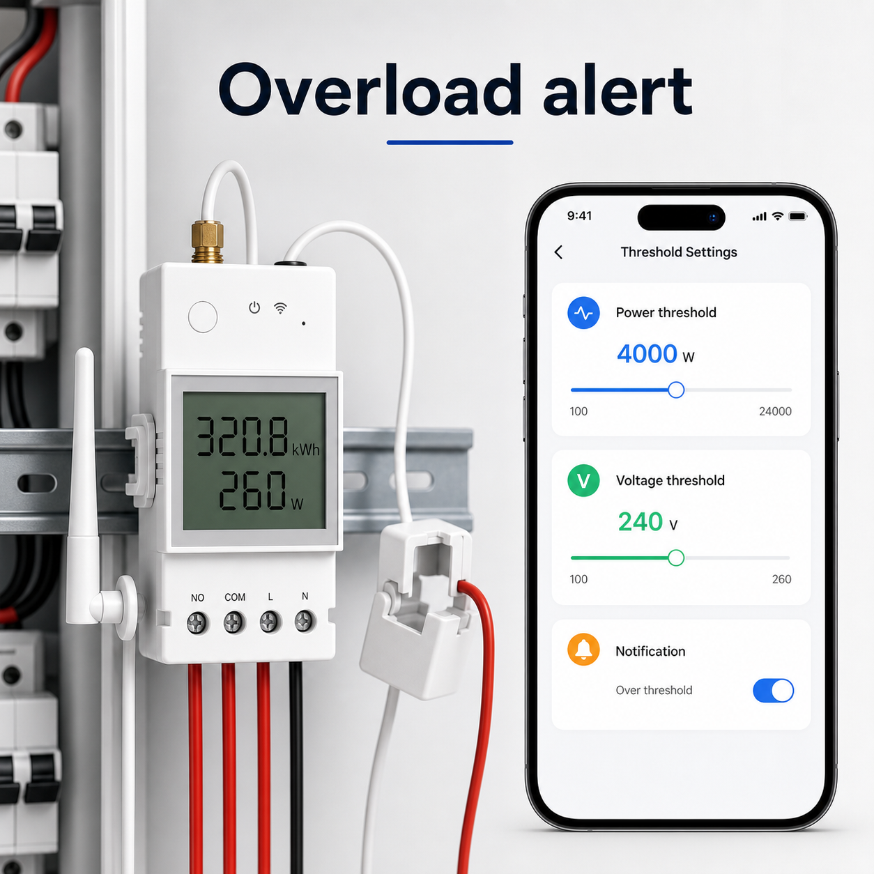 Generic threshold notification screen for NéoMeter Ring Pro overload alert settings