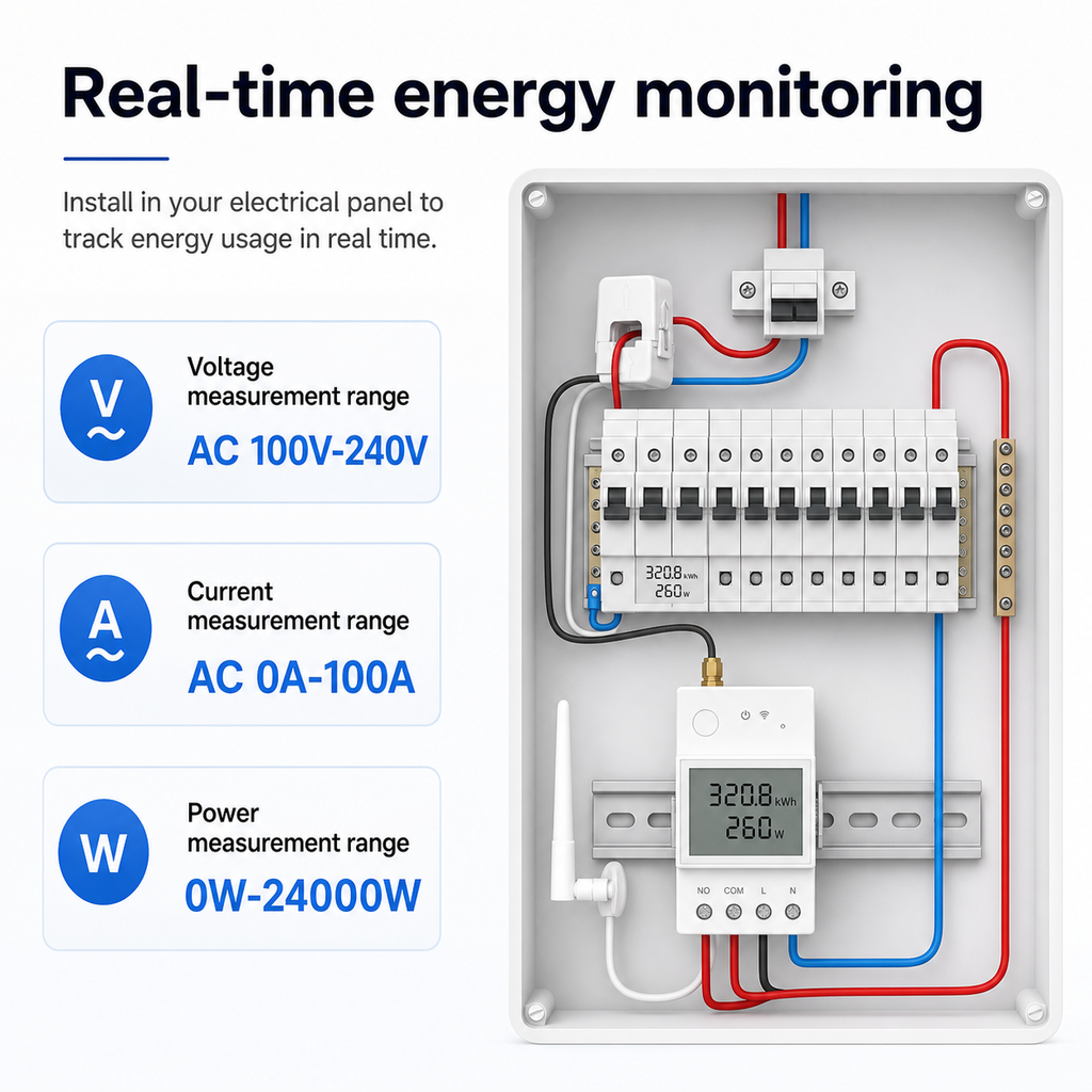Real-time energy monitoring diagram with NéoMeter Ring Pro wiring overview