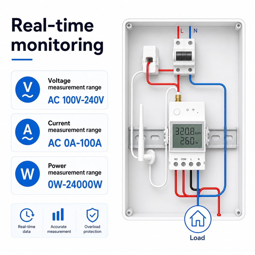 Compact real-time monitoring diagram for NéoMeter Ring Pro with voltage current and power ranges