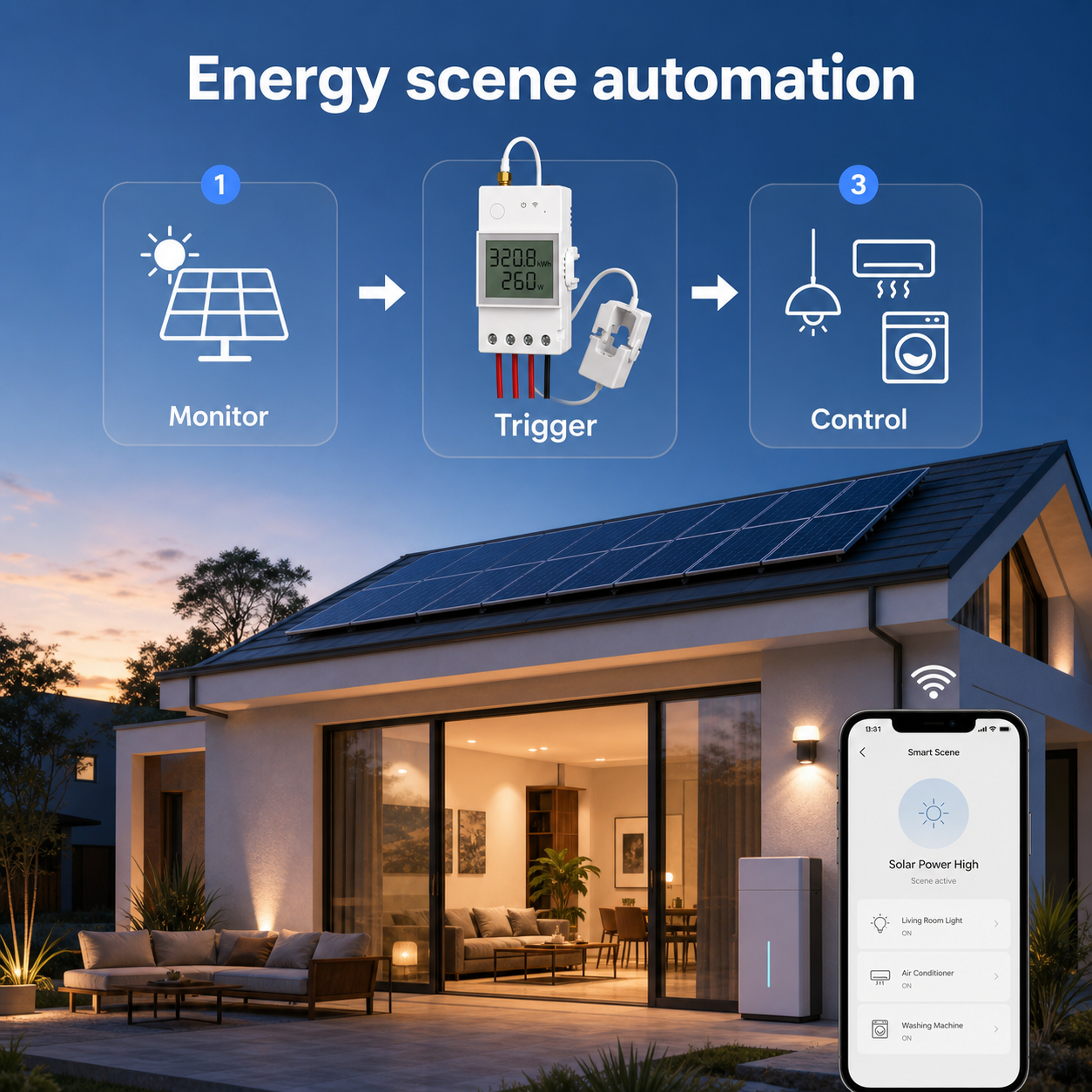 Modern home scene showing energy automation with NéoMeter Ring Pro