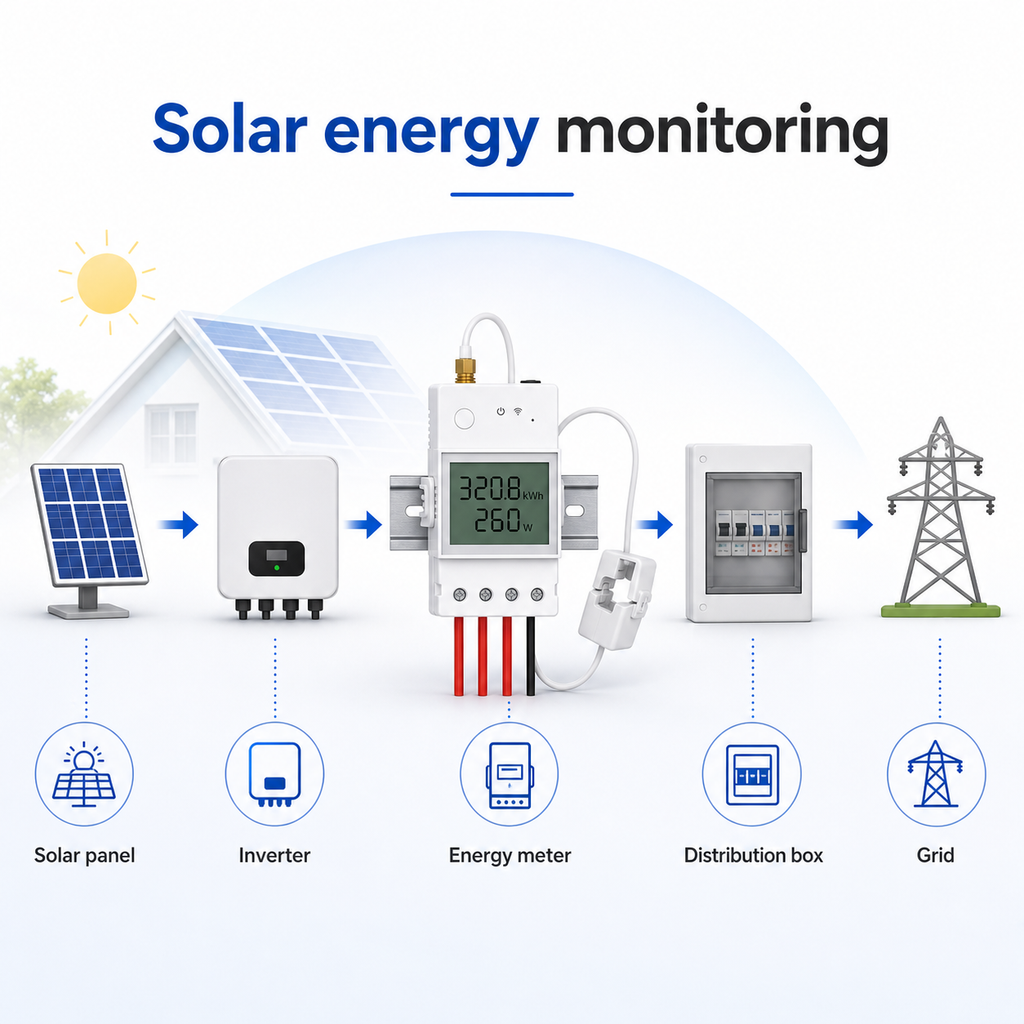 Solar energy monitoring flow diagram using NéoMeter Ring Pro energy meter