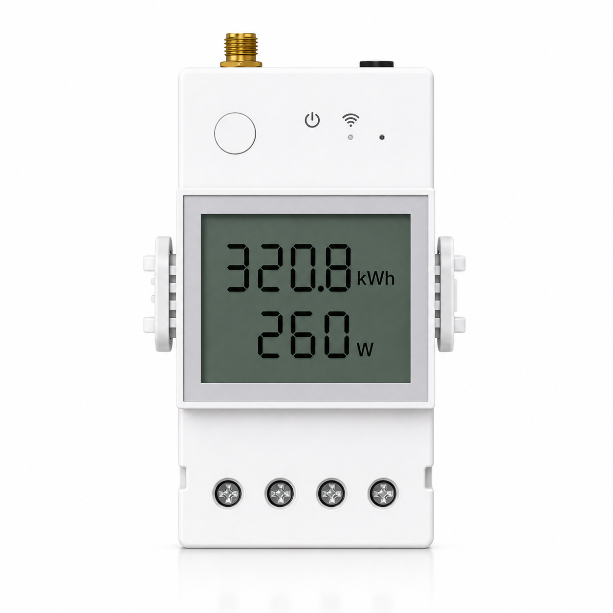Straight front studio packshot of NéoMeter Ring Pro white energy meter