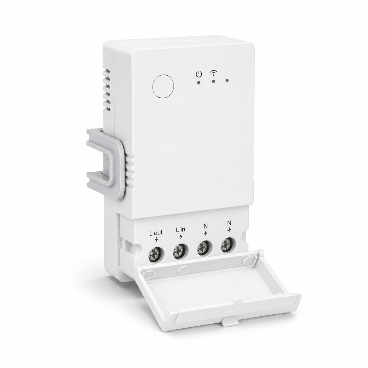 NéoMeter Switch Pro 16A Wi-Fi energy meter switch, open terminal cover and four terminals