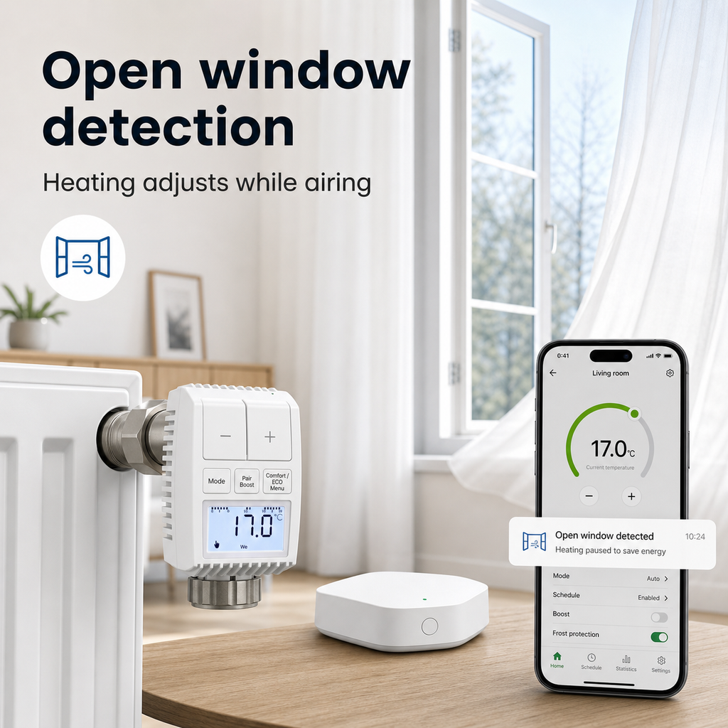 Open window detection feature for NéoMini Comfort 2 thermostatic radiator valve