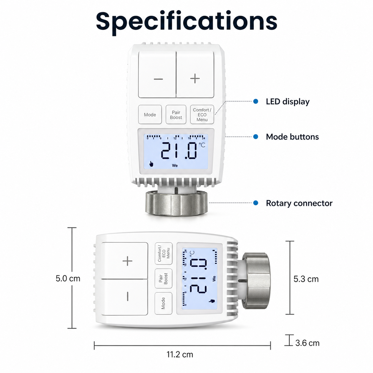 Technical specifications and dimensions of NéoMini Comfort 2 thermostatic radiator valve