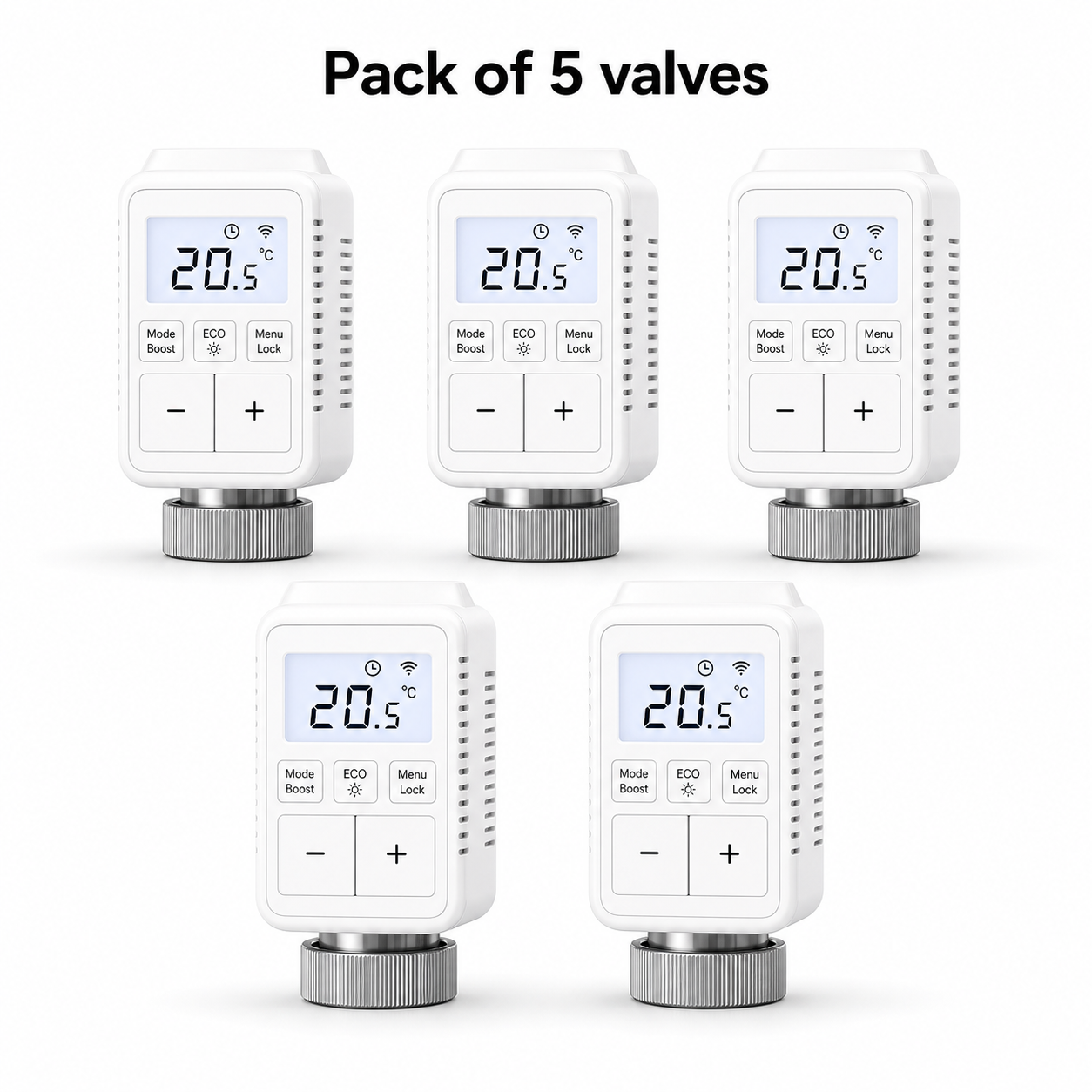 Pack of five NéoMini Comfort compact LED radiator valves