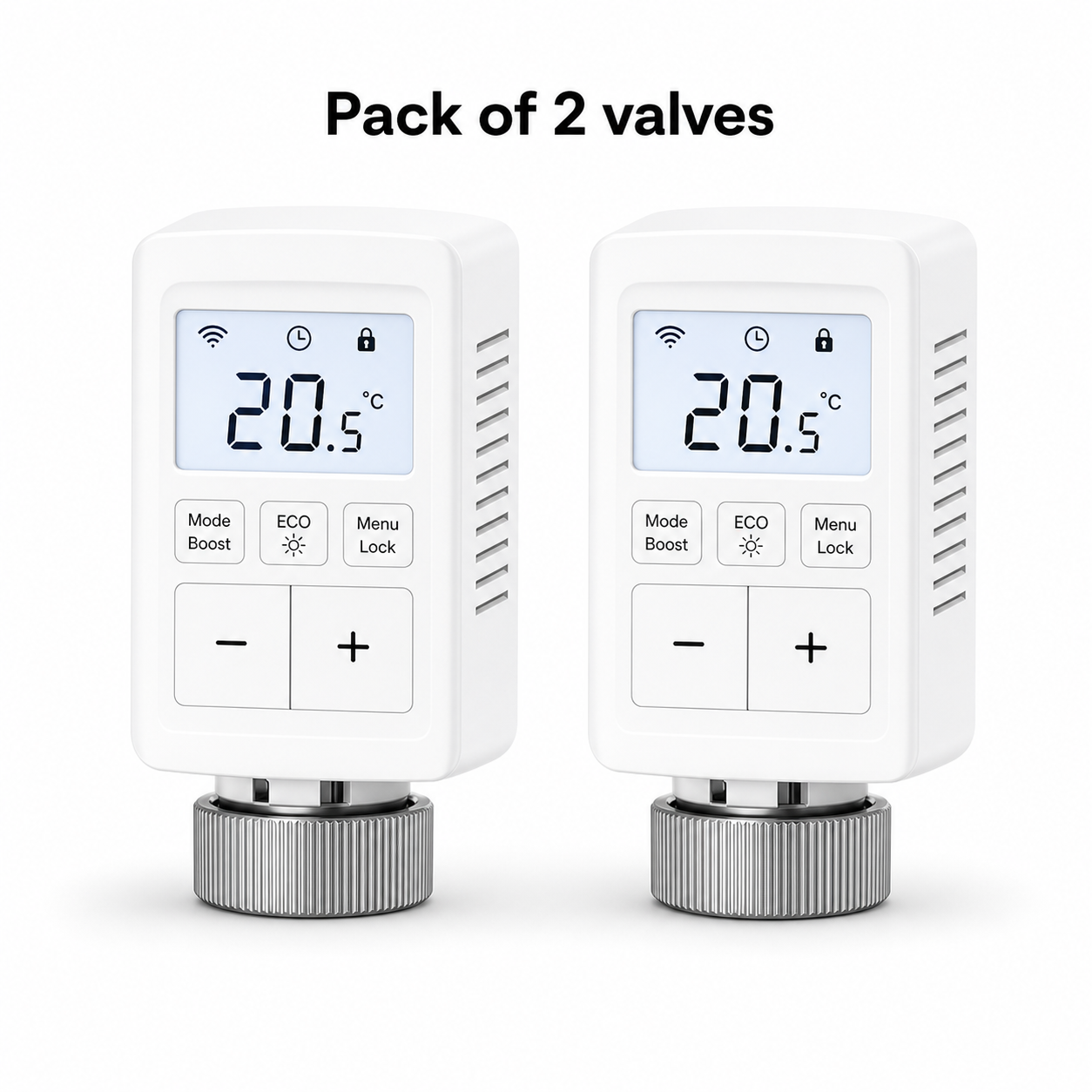 Pack of two NéoMini Comfort compact LED radiator valves