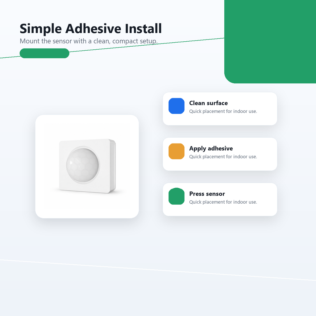 Adhesive installation overview for NéoMotion RF Pro motion sensor