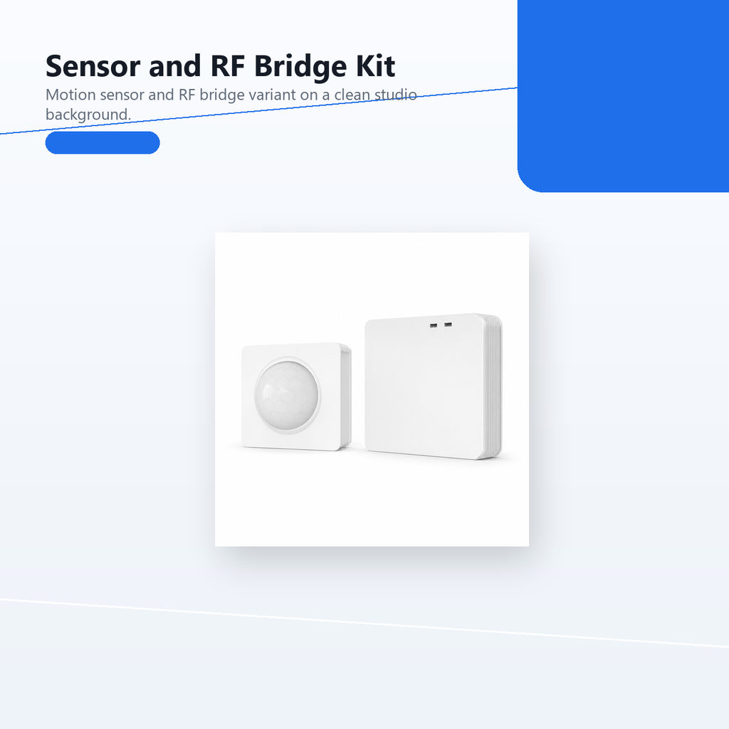 Studio packshot of NéoMotion RF Pro motion sensor and RF bridge kit