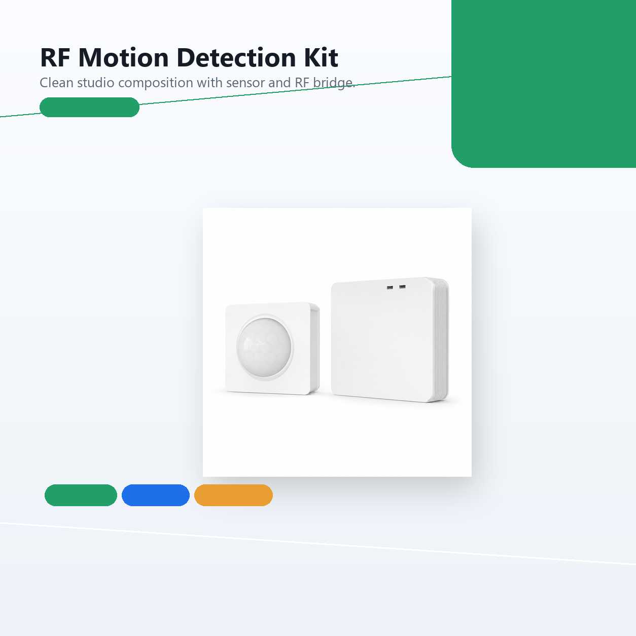 Studio hero image of NéoMotion RF Pro motion sensor and RF bridge kit