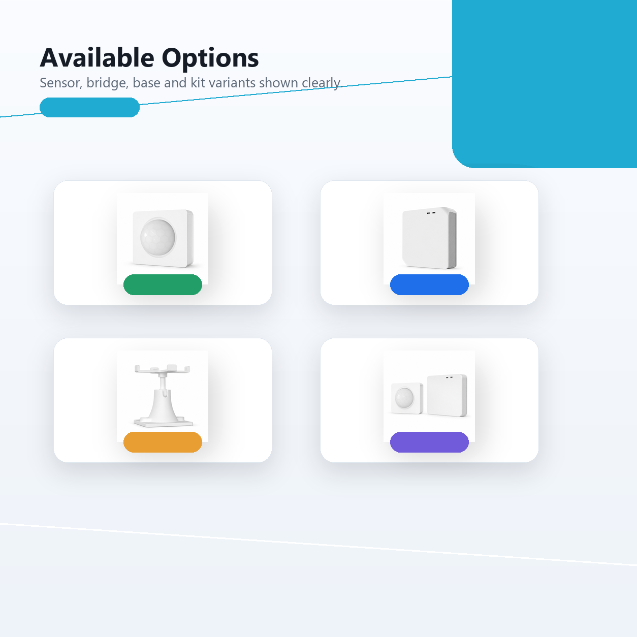 Variant lineup for NéoMotion RF Pro sensor bridge base and kit options