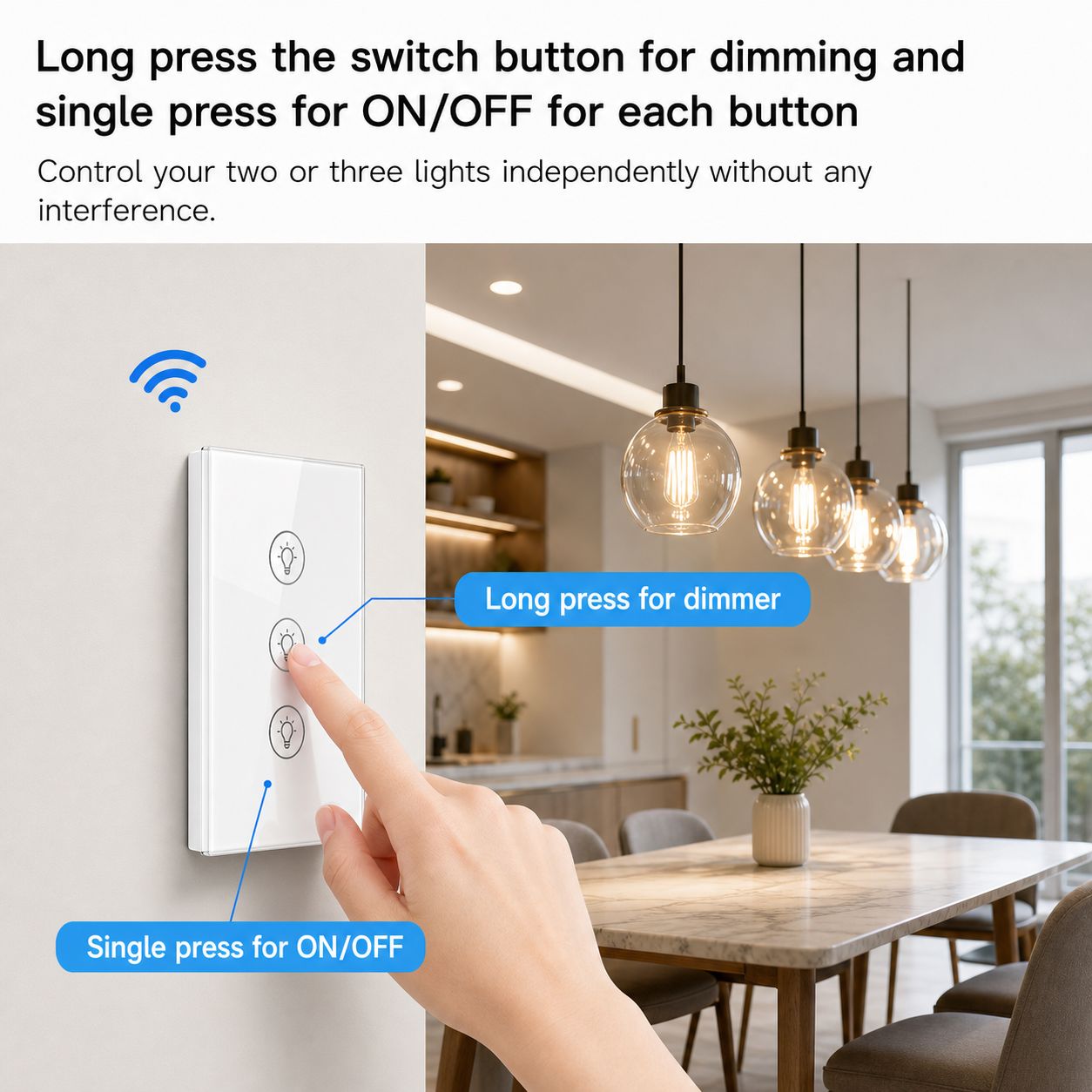 NéoMulti Dimmer long press dimming instructional image