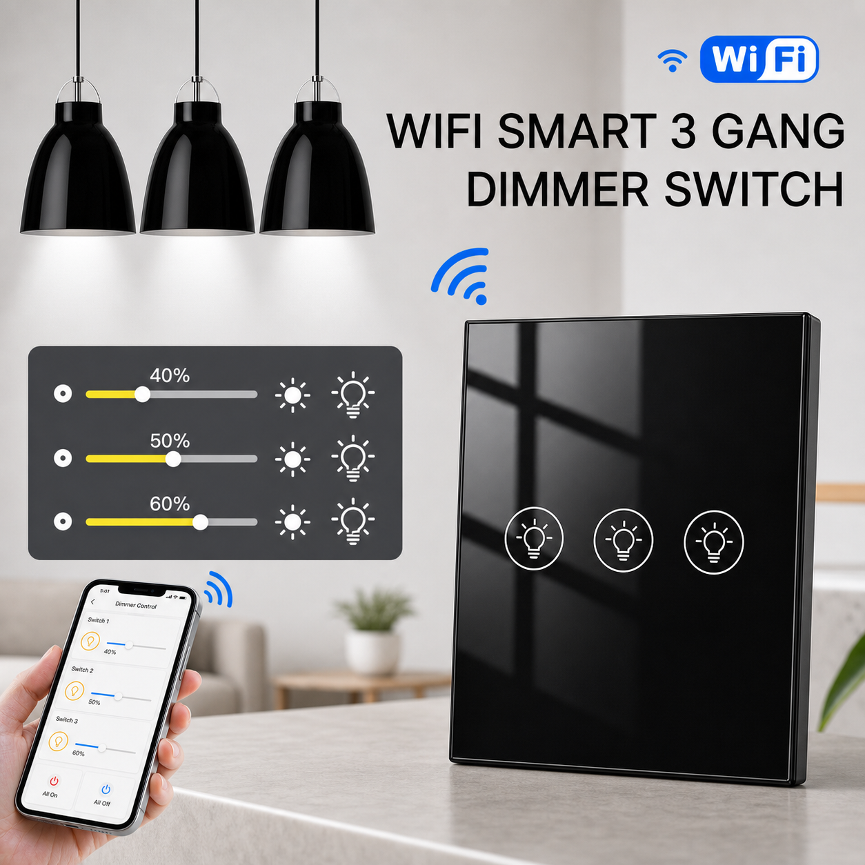 NéoMulti Dimmer black 3 gang square variant image