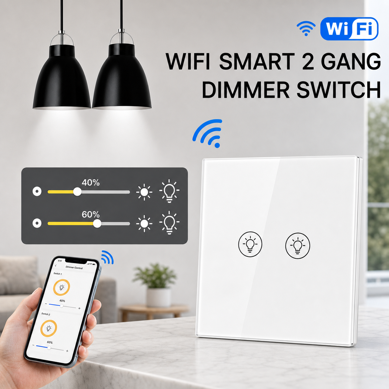 NéoMulti Dimmer white 2 gang square variant image