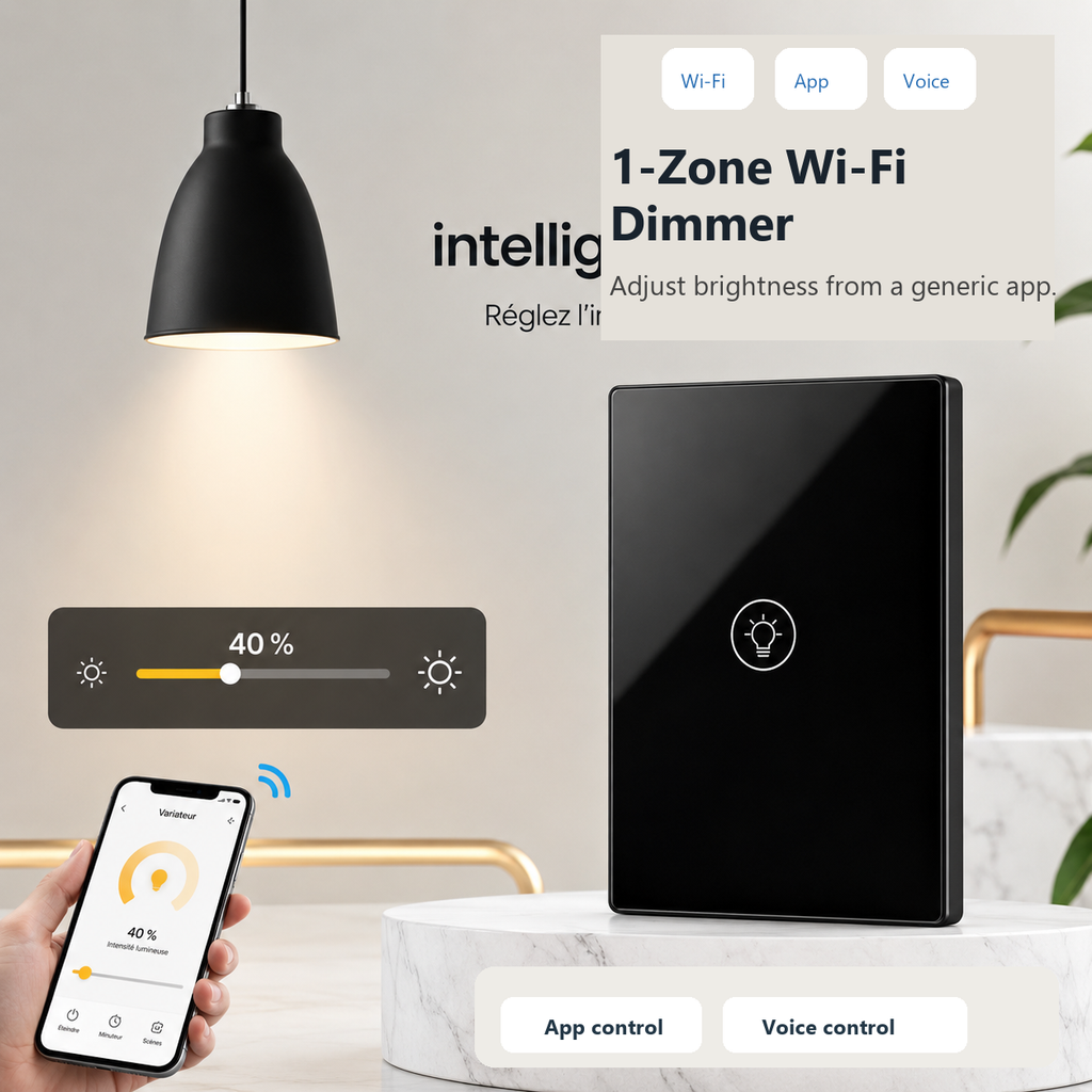 Black one-zone Wi-Fi dimmer with generic app control