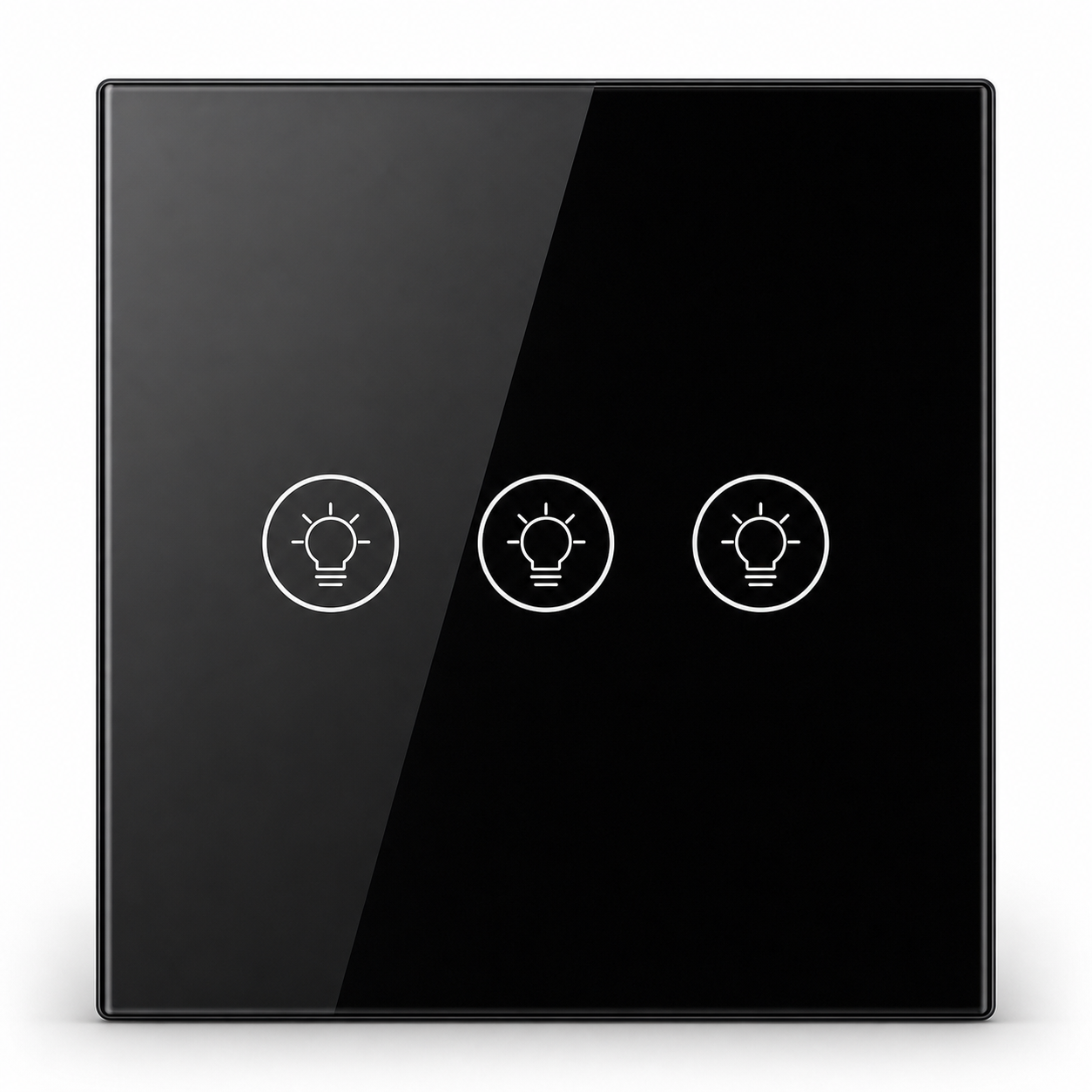 Studio packshot of black three-touch Wi-Fi dimmer switch