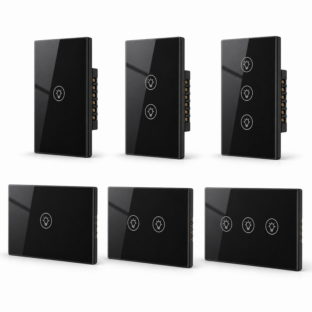 Range of black NéoMulti Dimmer variants with one two and three touch zones
