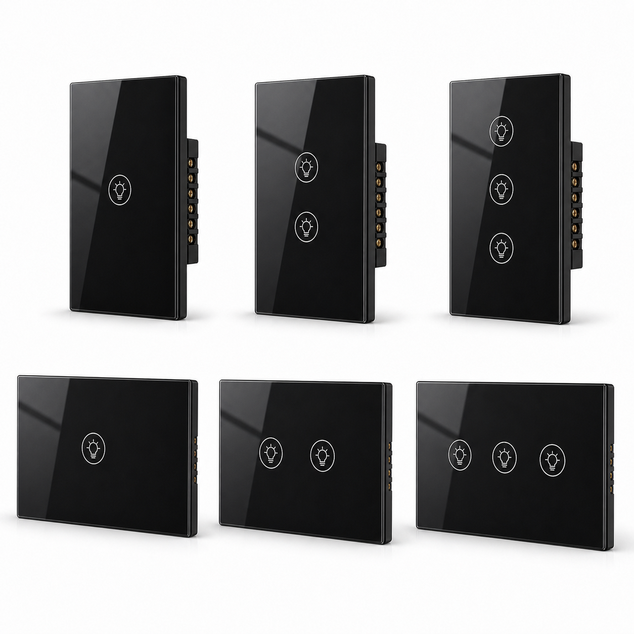 Range of black NéoMulti Dimmer variants with one two and three touch zones