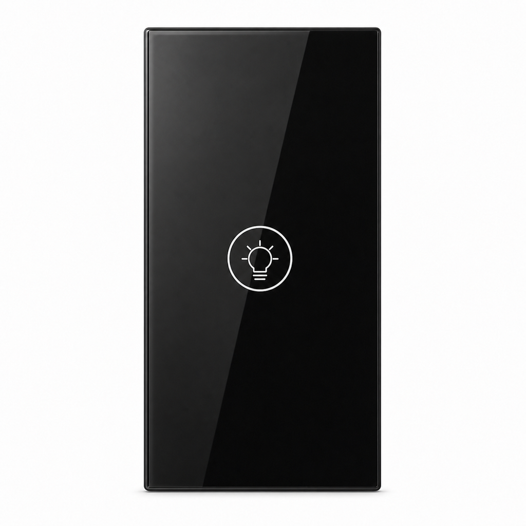 Studio packshot of black vertical one-touch Wi-Fi dimmer