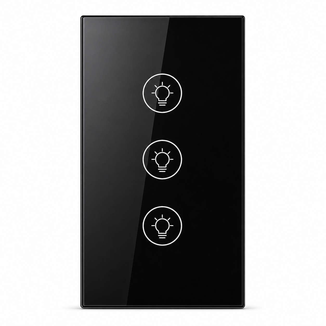 Studio packshot of black vertical three-touch Wi-Fi dimmer