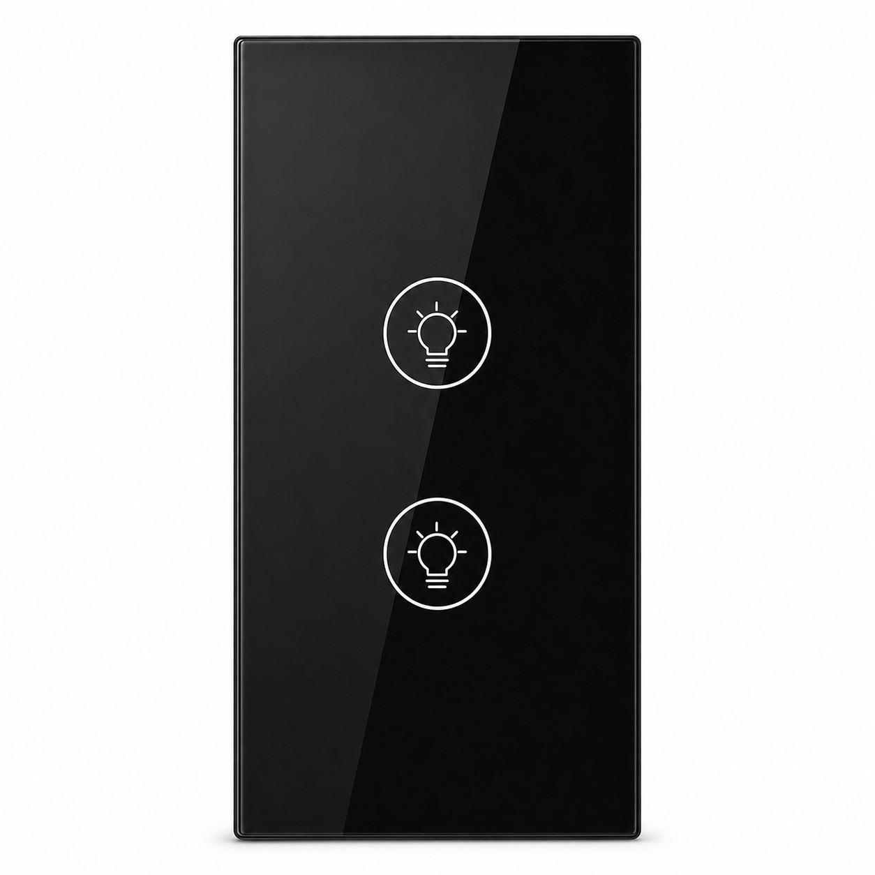 Studio packshot of black vertical two-touch Wi-Fi dimmer