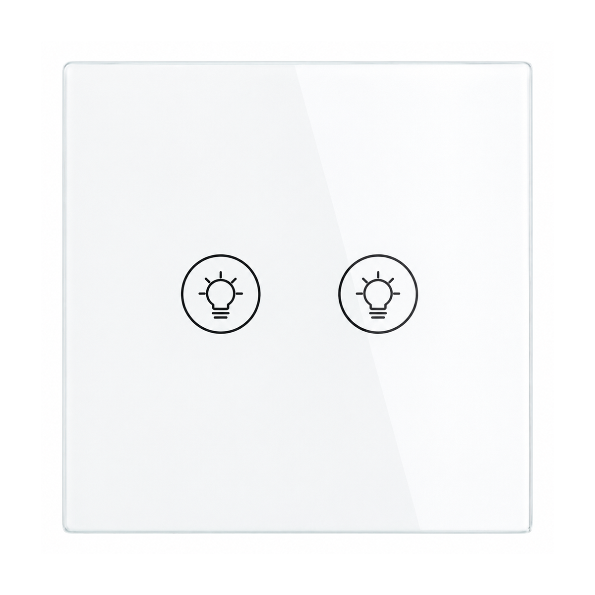 Variateur Wi-Fi NéoMulti Dimmer blanc à deux canaux avec façade tactile brillante sur fond blanc.
