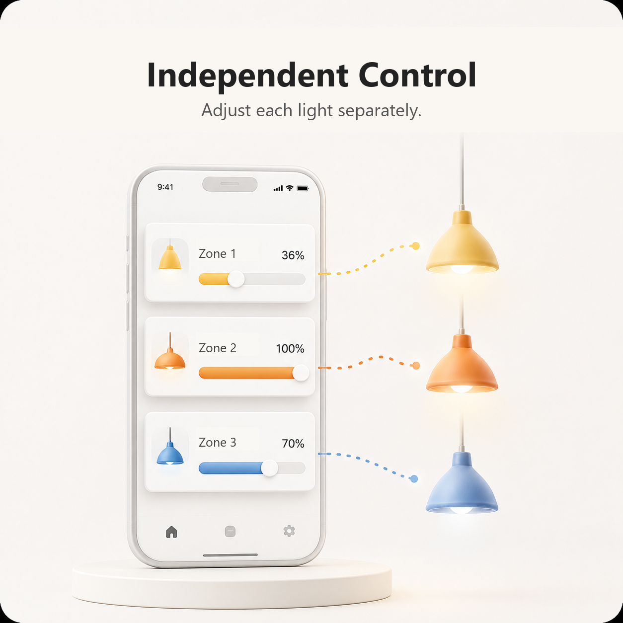 Smartphone interface for independent light control