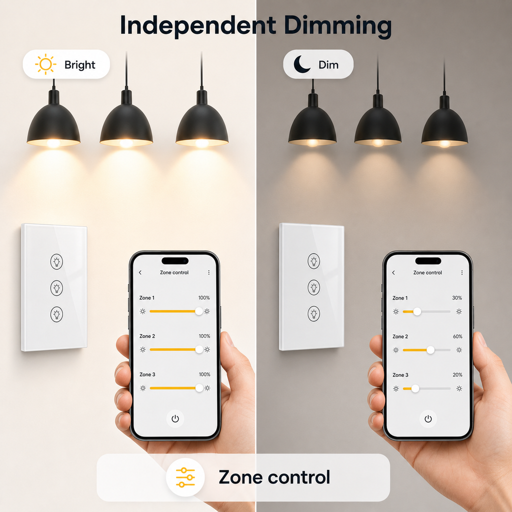 Independent dimming comparison for bright and dim lighting scenes