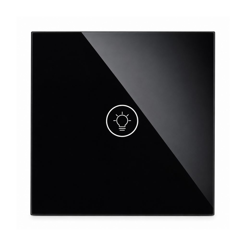 Variateur Wi-Fi NéoMulti Dimmer noir à un canal avec façade tactile brillante sur fond blanc.
