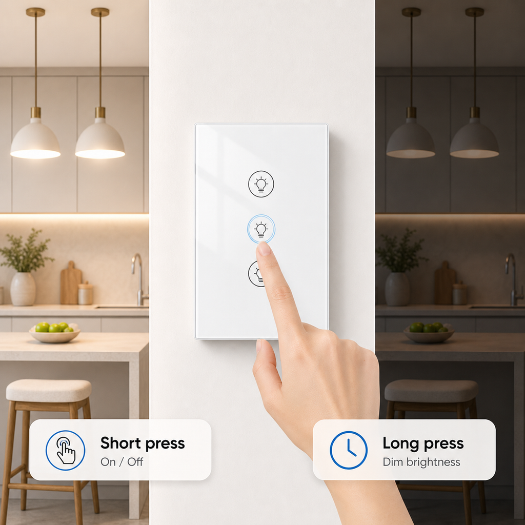 Short press and long press control guide for the white dimmer