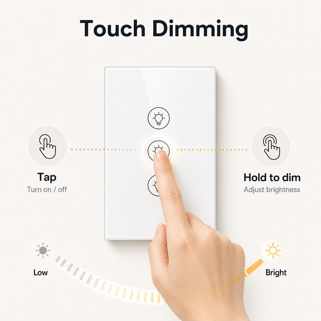 Touch dimming control with finger on white dimmer
