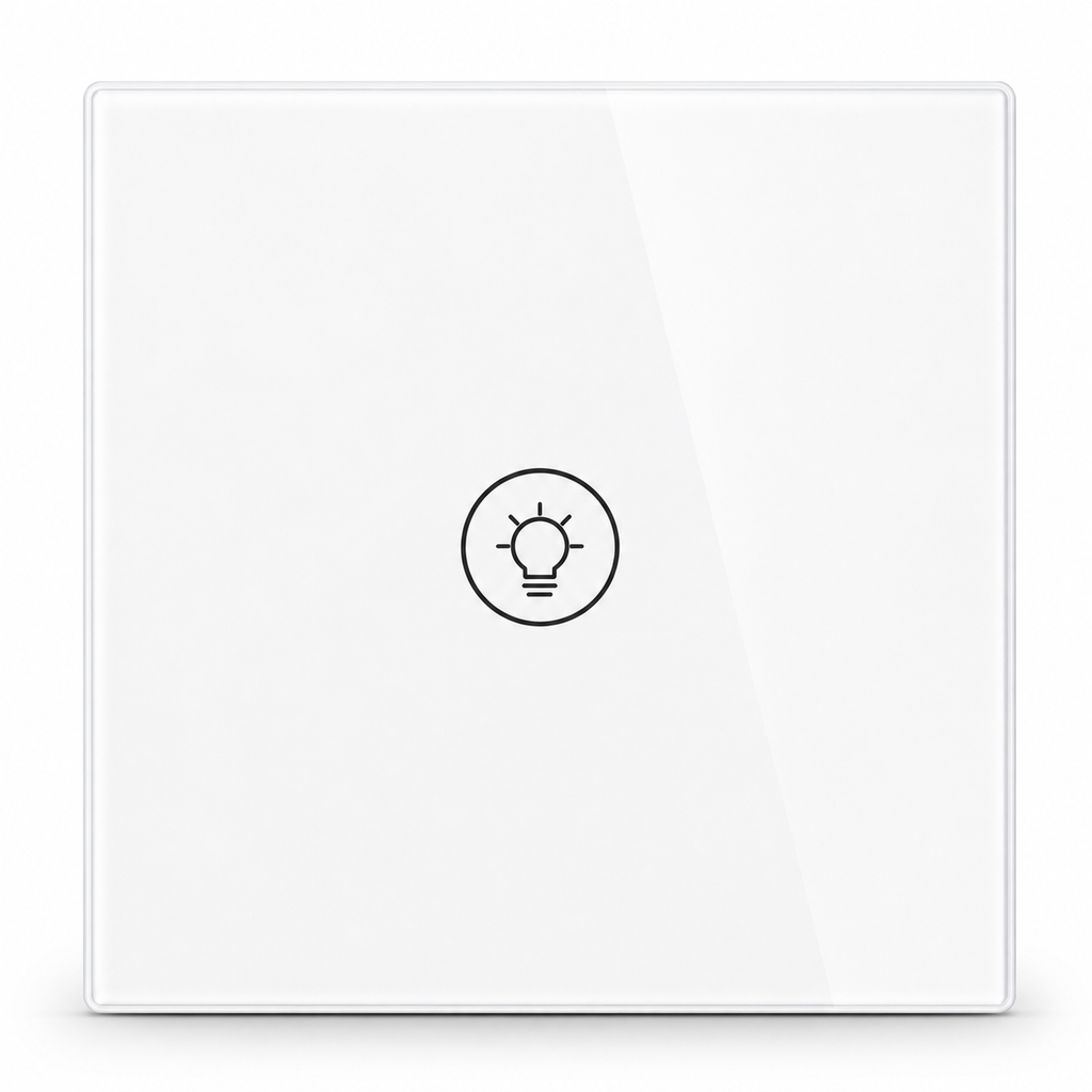 Studio packshot of white one-touch Wi-Fi dimmer switch