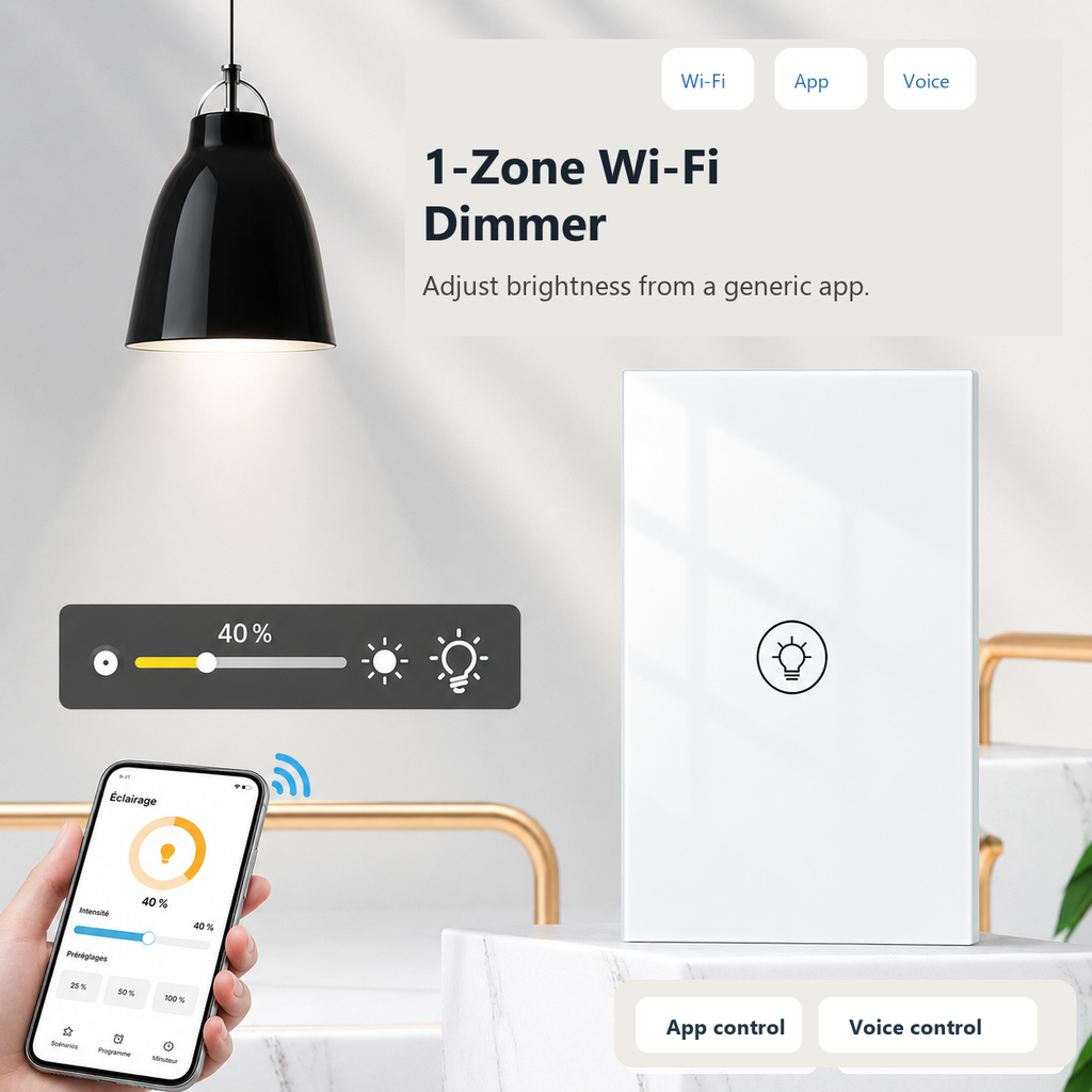 White one-zone Wi-Fi dimmer with generic app control