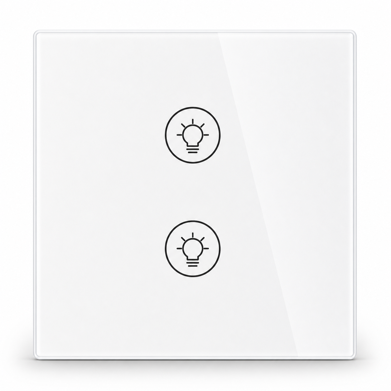 Studio packshot of white two-touch Wi-Fi dimmer switch