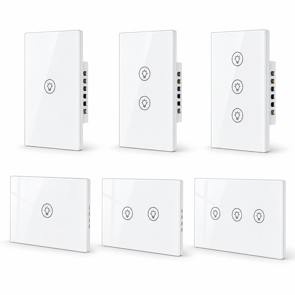 Range of white NéoMulti Dimmer variants with one two and three touch zones