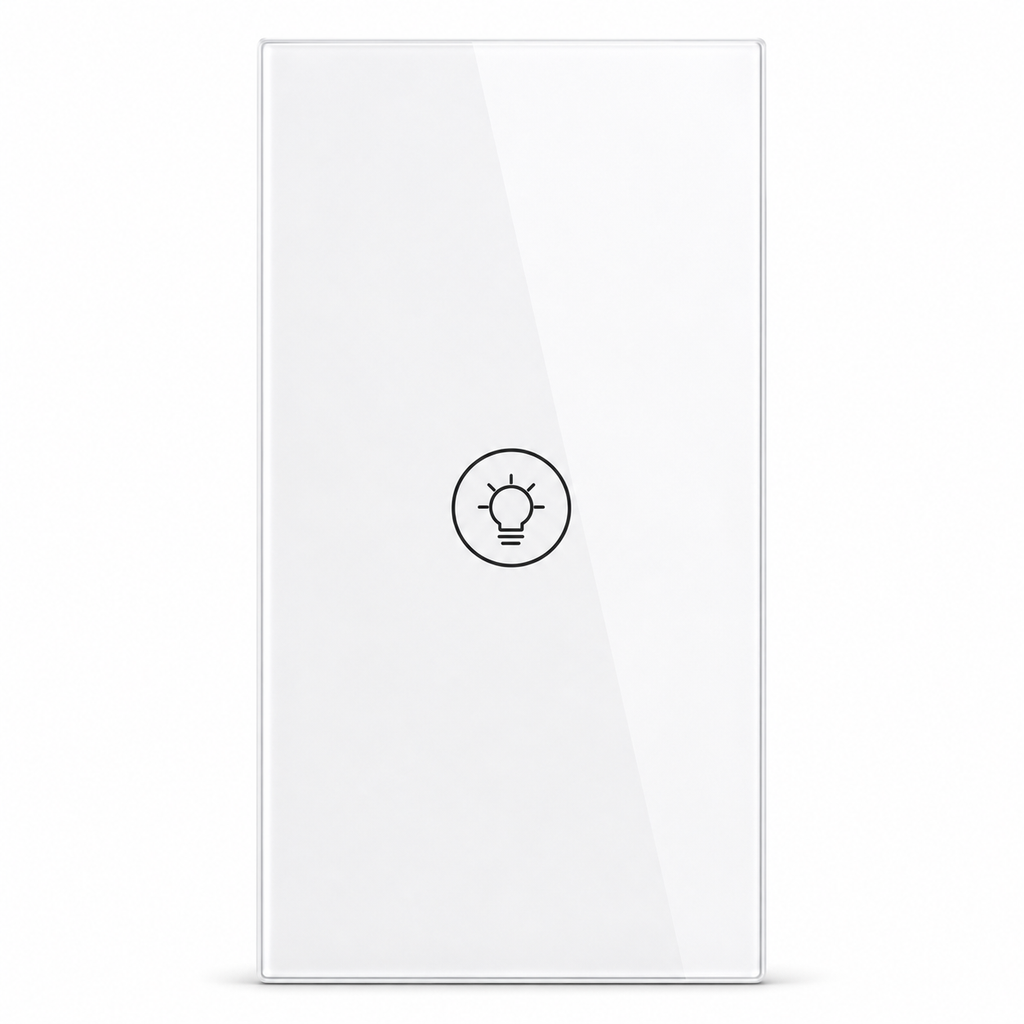 Studio packshot of white vertical one-touch Wi-Fi dimmer