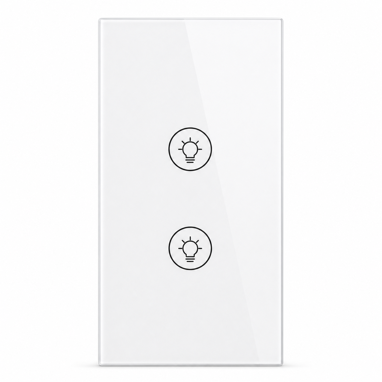 Studio packshot of white vertical two-touch Wi-Fi dimmer