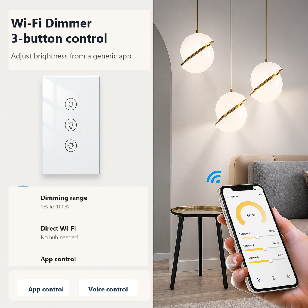 White Wi-Fi dimmer with mobile app brightness control