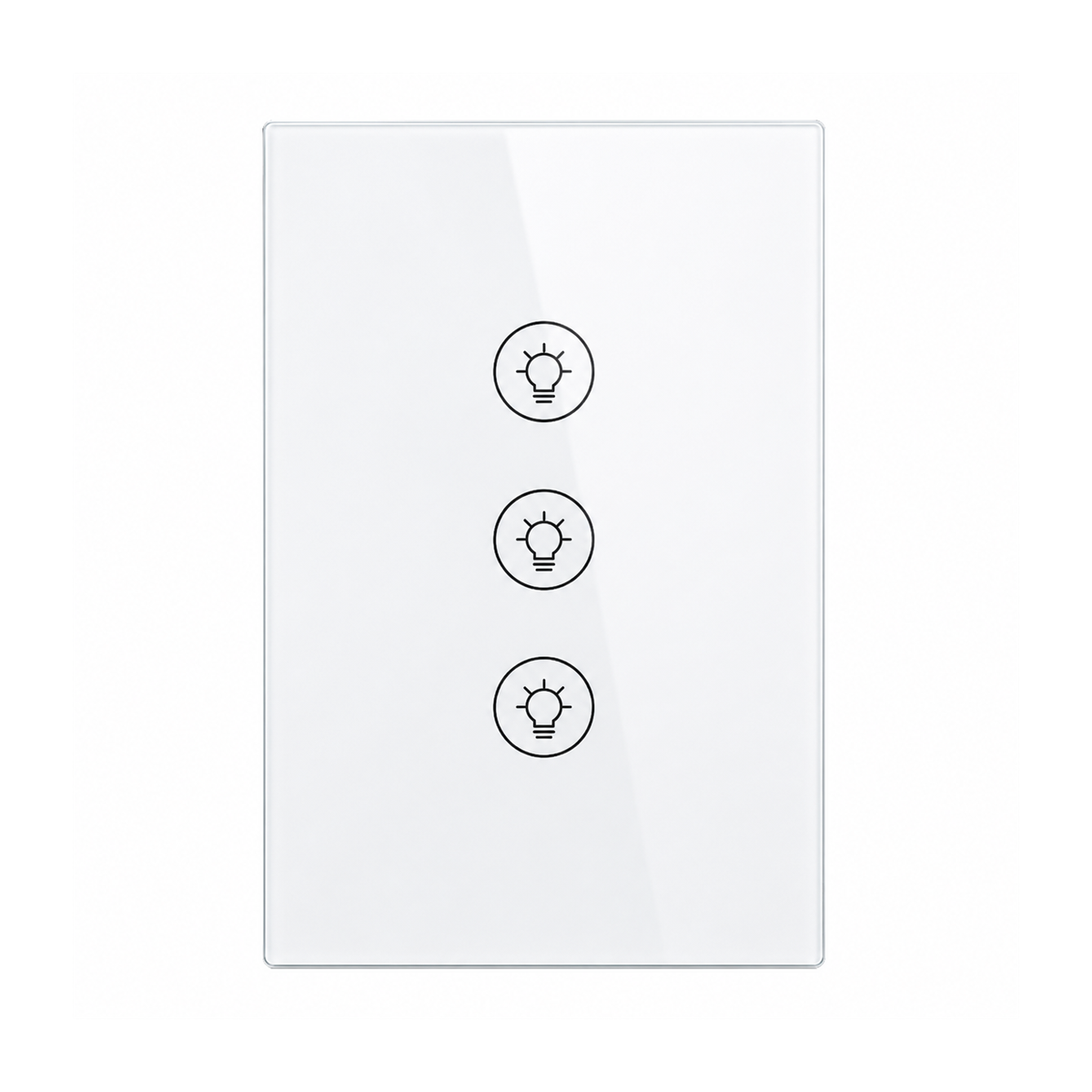 Variateur NéoMulti ZigBee Dimmer format EU blanc à trois canaux avec façade tactile sur fond blanc.