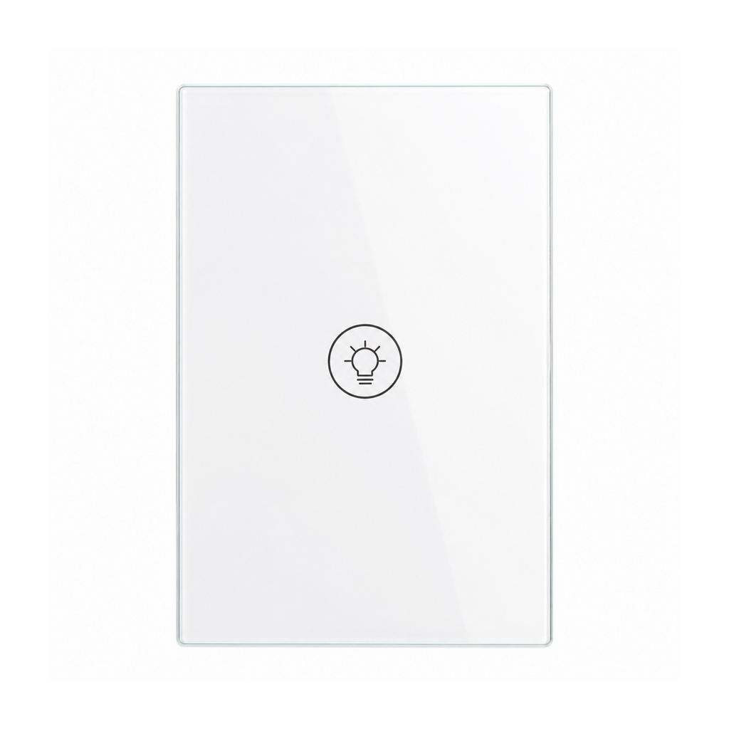 Variateur NéoMulti ZigBee Dimmer format EU blanc à un canal avec façade tactile sur fond blanc.