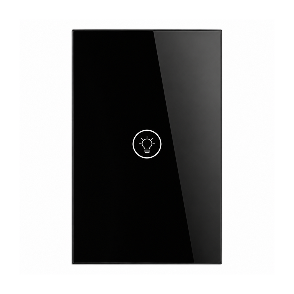 Variateur NéoMulti ZigBee Dimmer format EU noir à un canal avec façade tactile sur fond blanc.