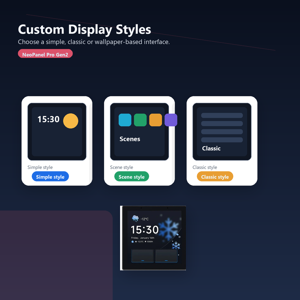Custom wallpaper and display style overview for NéoPanel Pro Gen2