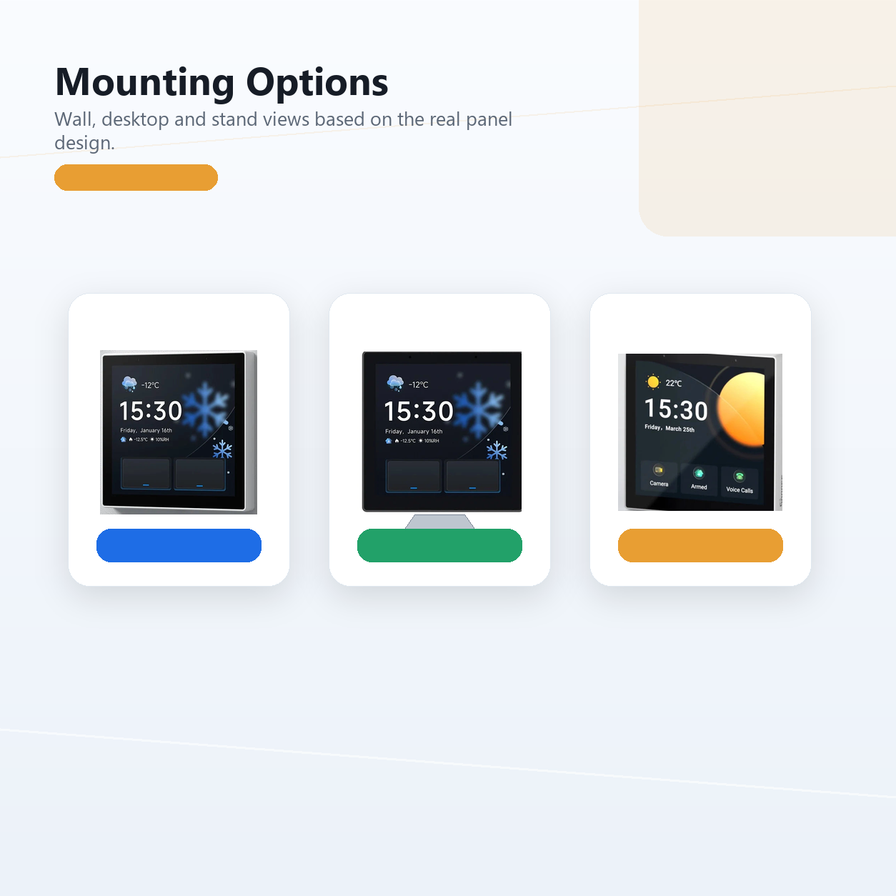 Mounting and placement options for NéoPanel Pro Gen2 on wall desktop and stand